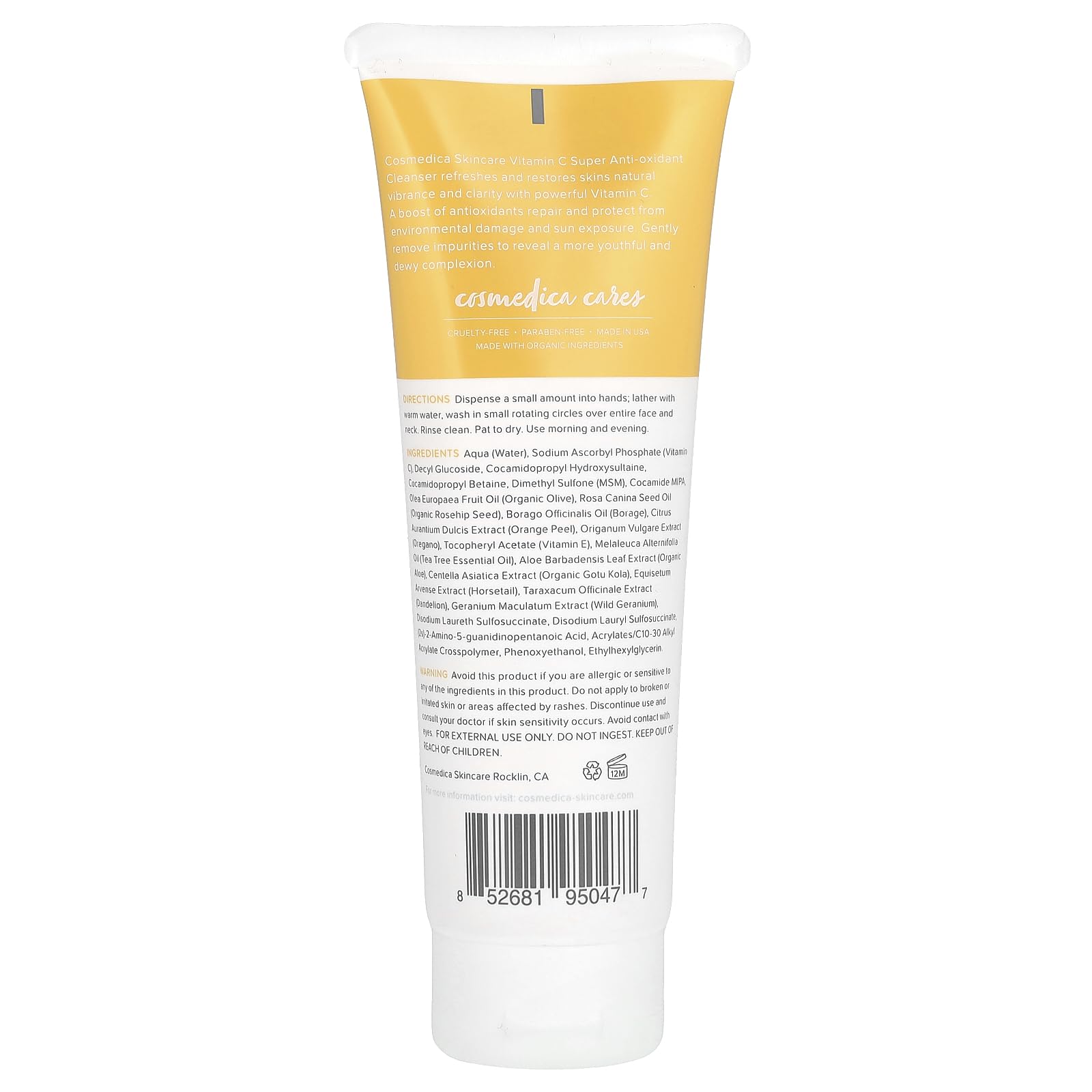 Cosmedica Skincare Vitamin C Facial Cleanser – Gentle 4 oz for Radiant Skin