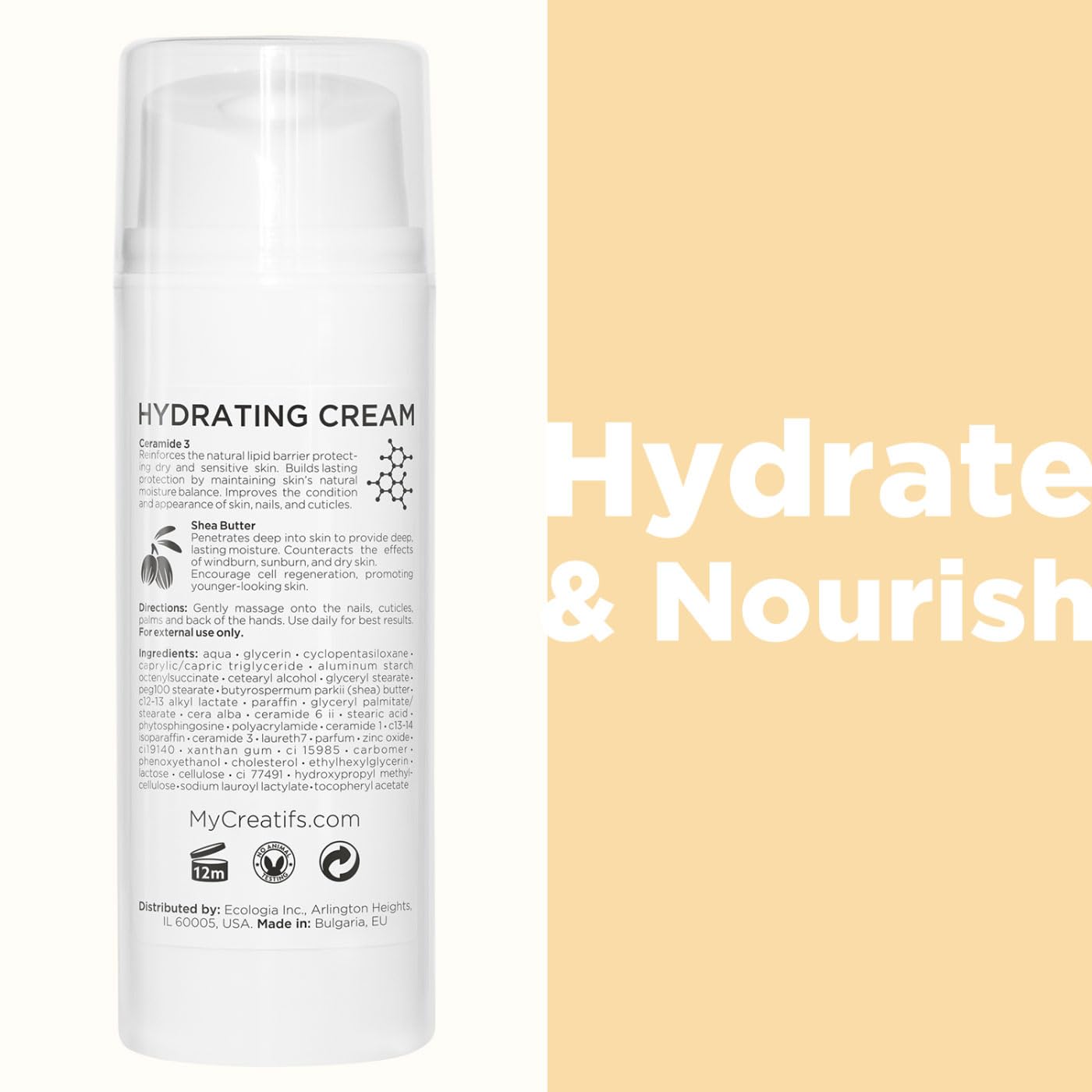 Cosmétiques Créatifs Hand Cream – Moisturizing for Dry Hands, Nails & Cuticles (3.4 oz) with Vitamin E, Shea Butter, Ceramides