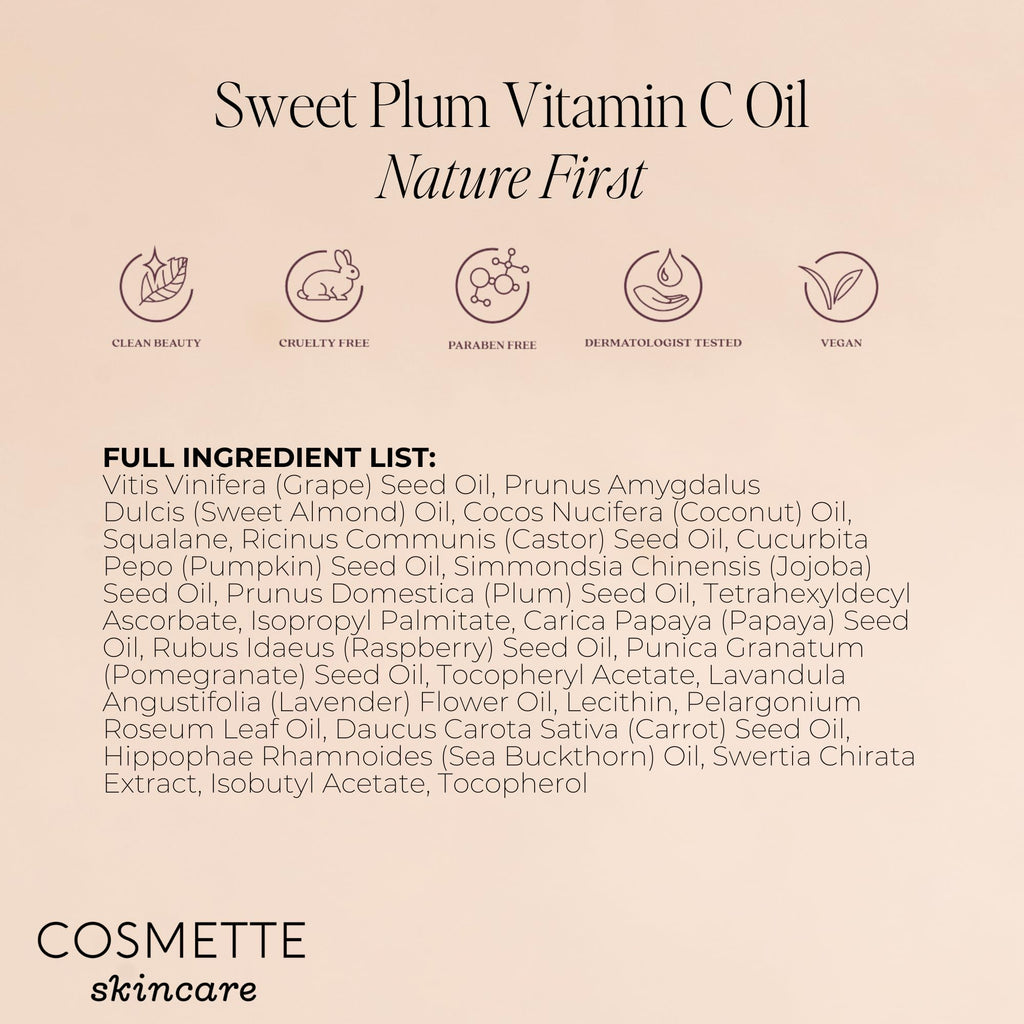 Cosmette Skincare Sweet Plum Vitamin C & 4% Squalane Serum | Brightening, Dark Spot & Hydration