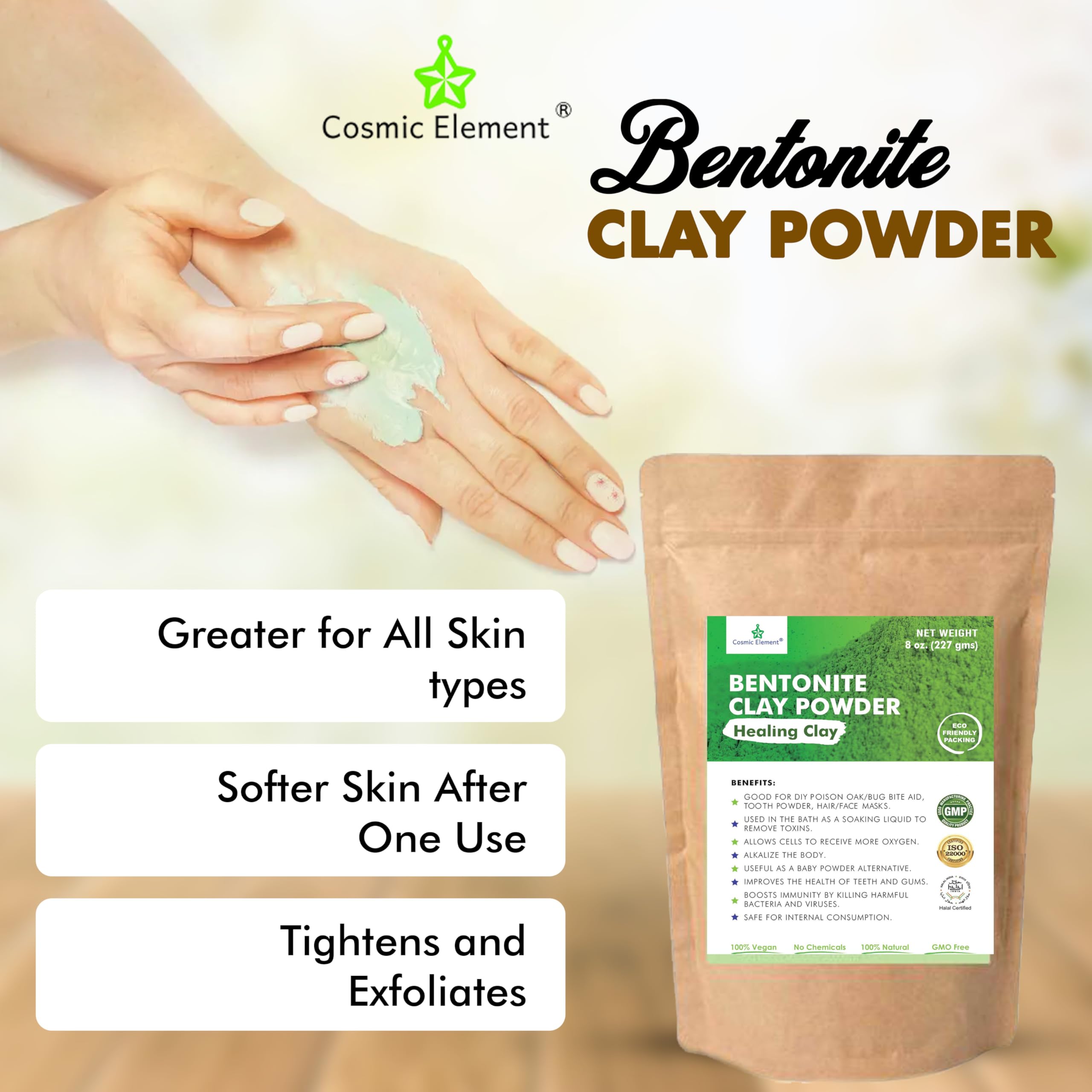 Cosmic Element Calcium Bentonite Clay Powder – Food Grade, Vegan, 8 oz