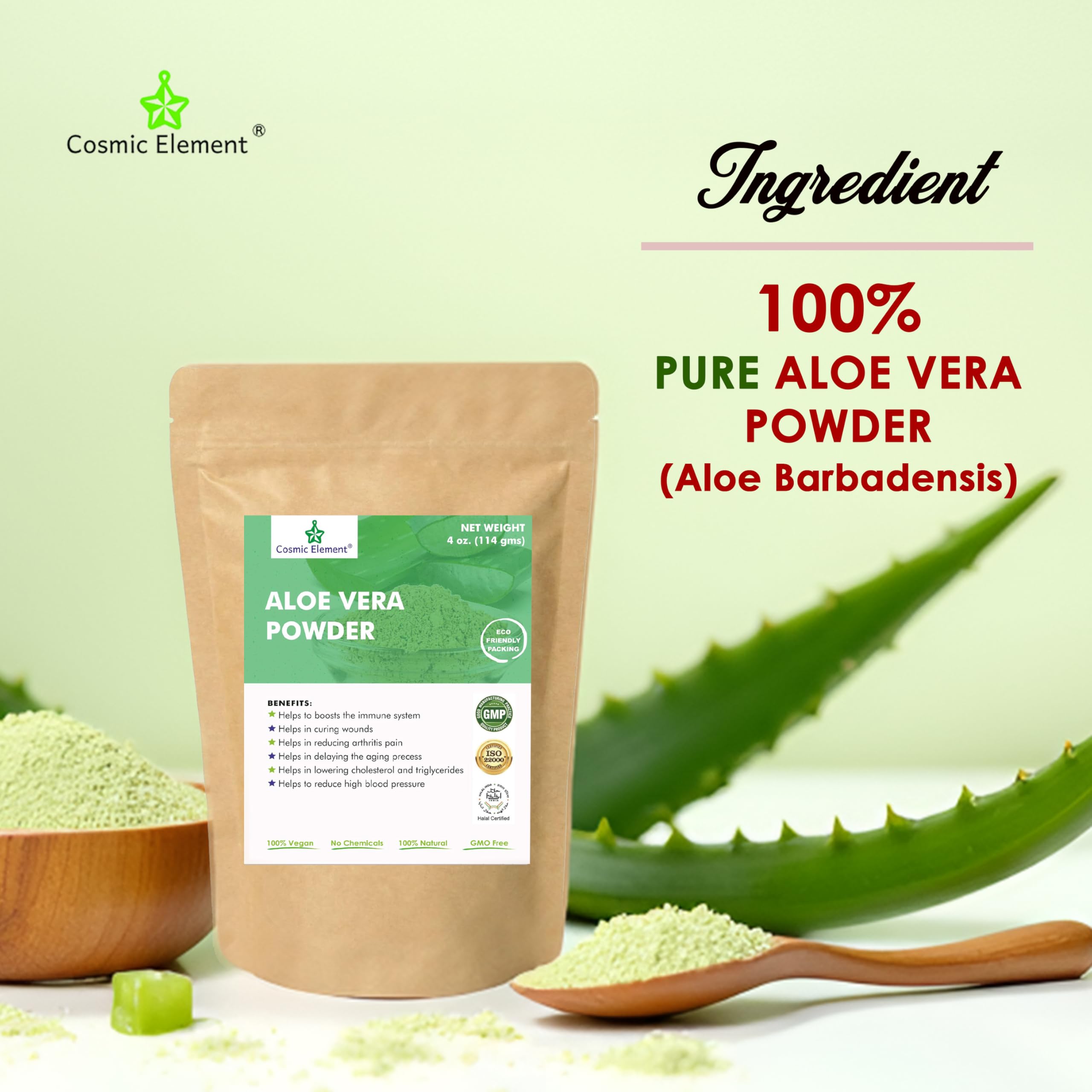 Cosmic Element Organic Aloe Vera Powder — 100% Pure Leaf Gel for Skin, Hair & After Sun Hydration