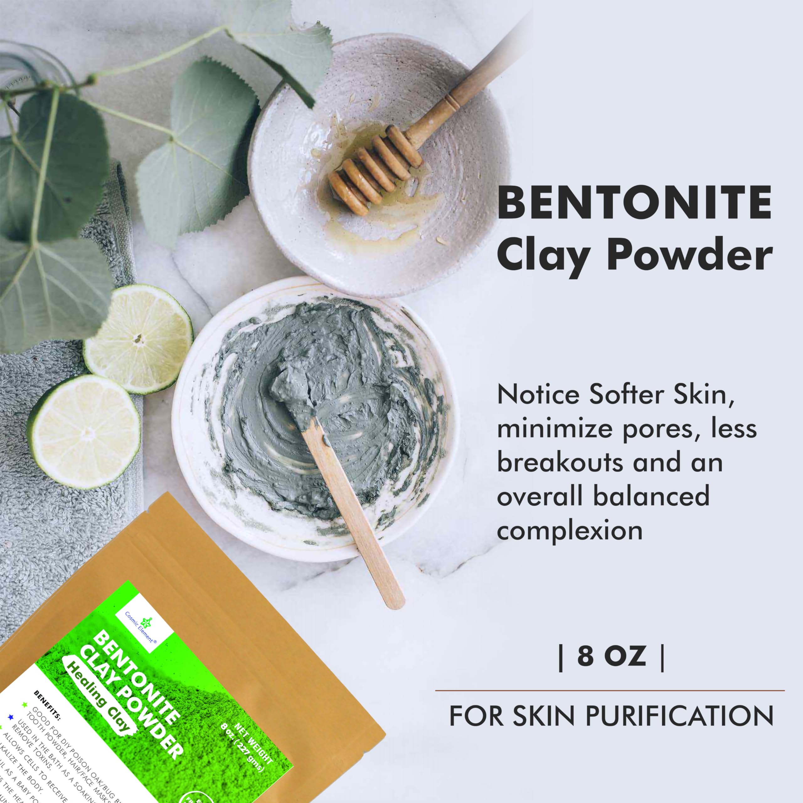 Cosmic Element Calcium Bentonite Clay Powder – Food Grade, Vegan, 8 oz