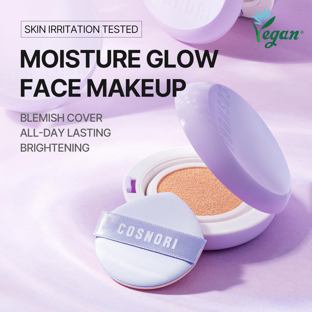 COSNORI Panthenol Barrier Cushion Foundation – Lightweight Dewy Coverage, Long-Wear (01 Ivory, 0.41 fl oz)