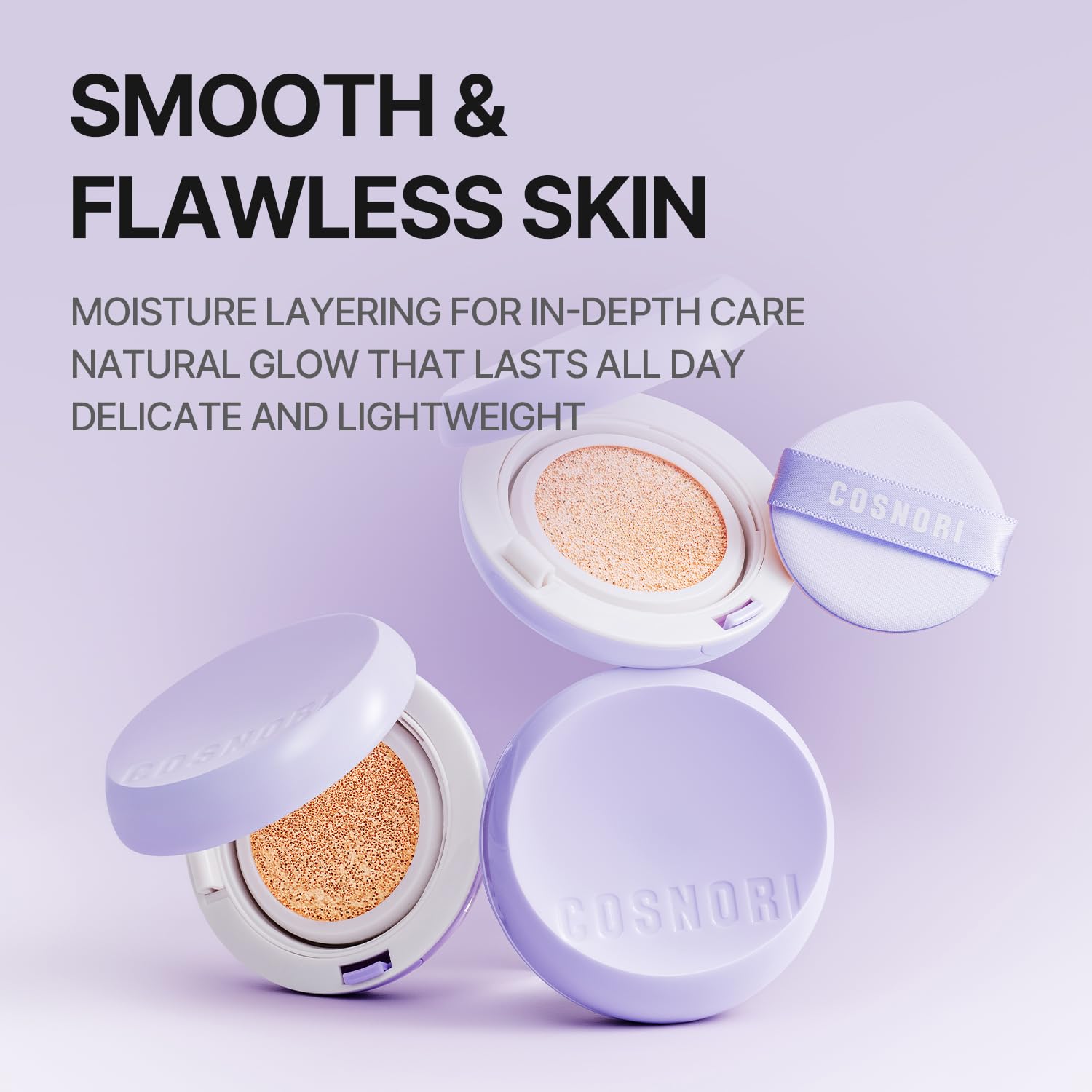 COSNORI Panthenol Barrier Cushion Foundation – Lightweight Dewy Coverage, Long-Wear (01 Ivory, 0.41 fl oz)
