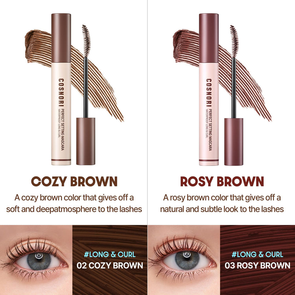 COSNORI Perfect Setting Waterproof Mascara Long&Curl 04 Deep Ash – Smudge-Proof, Long-Lasting Lash Definition (Korea)