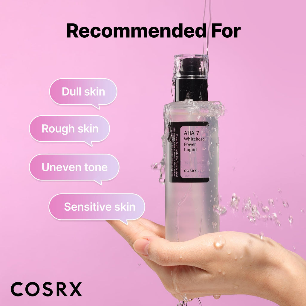 COSRX 7% Glycolic Acid Whitehead Removing Power Liquid – AHA Exfoliant & Pore Minimizer, 3.38 fl oz