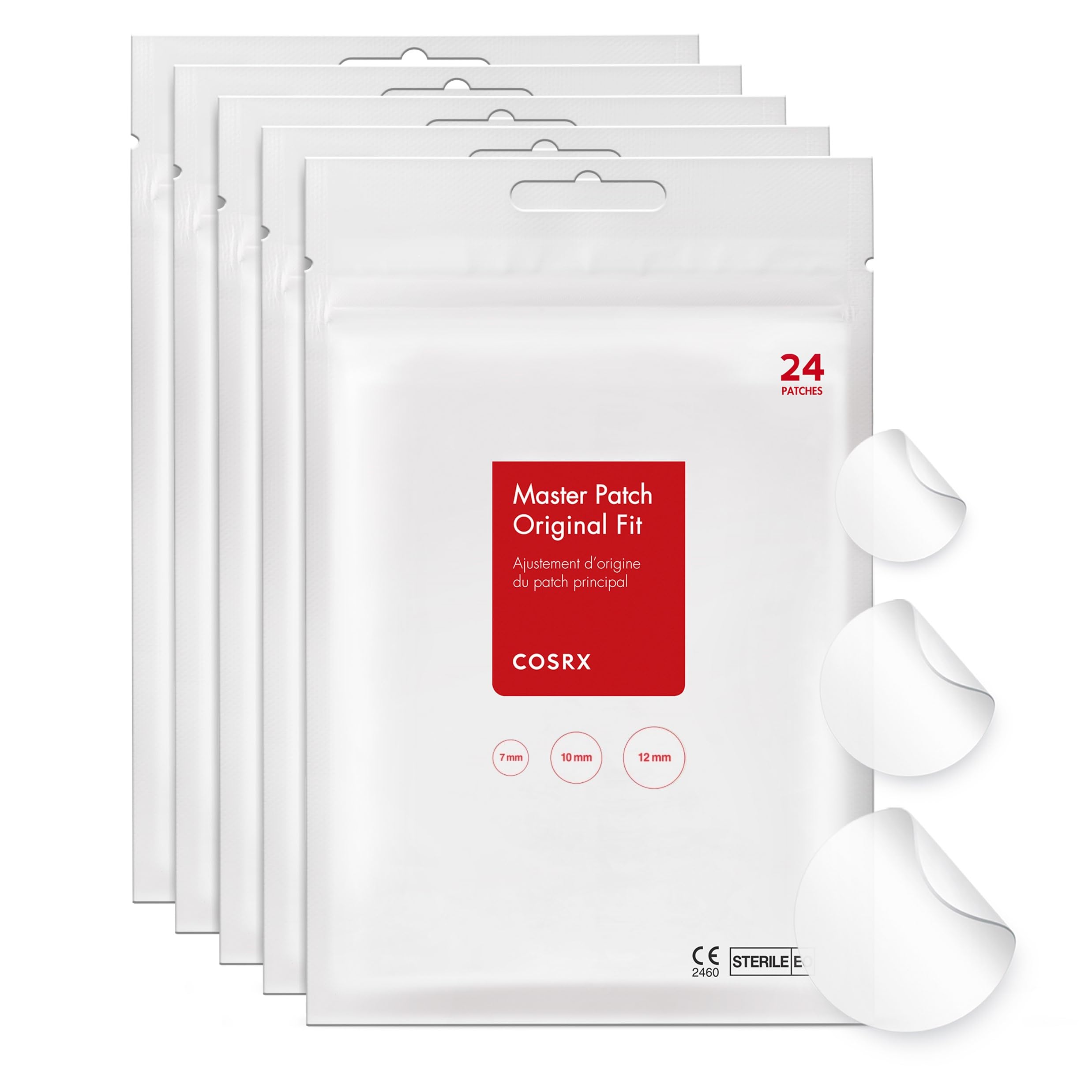 COSRX Acne Pimple Patch Original – 3 Sizes, Hydrocolloid Zits Cover (120 Count, Pack of 5)