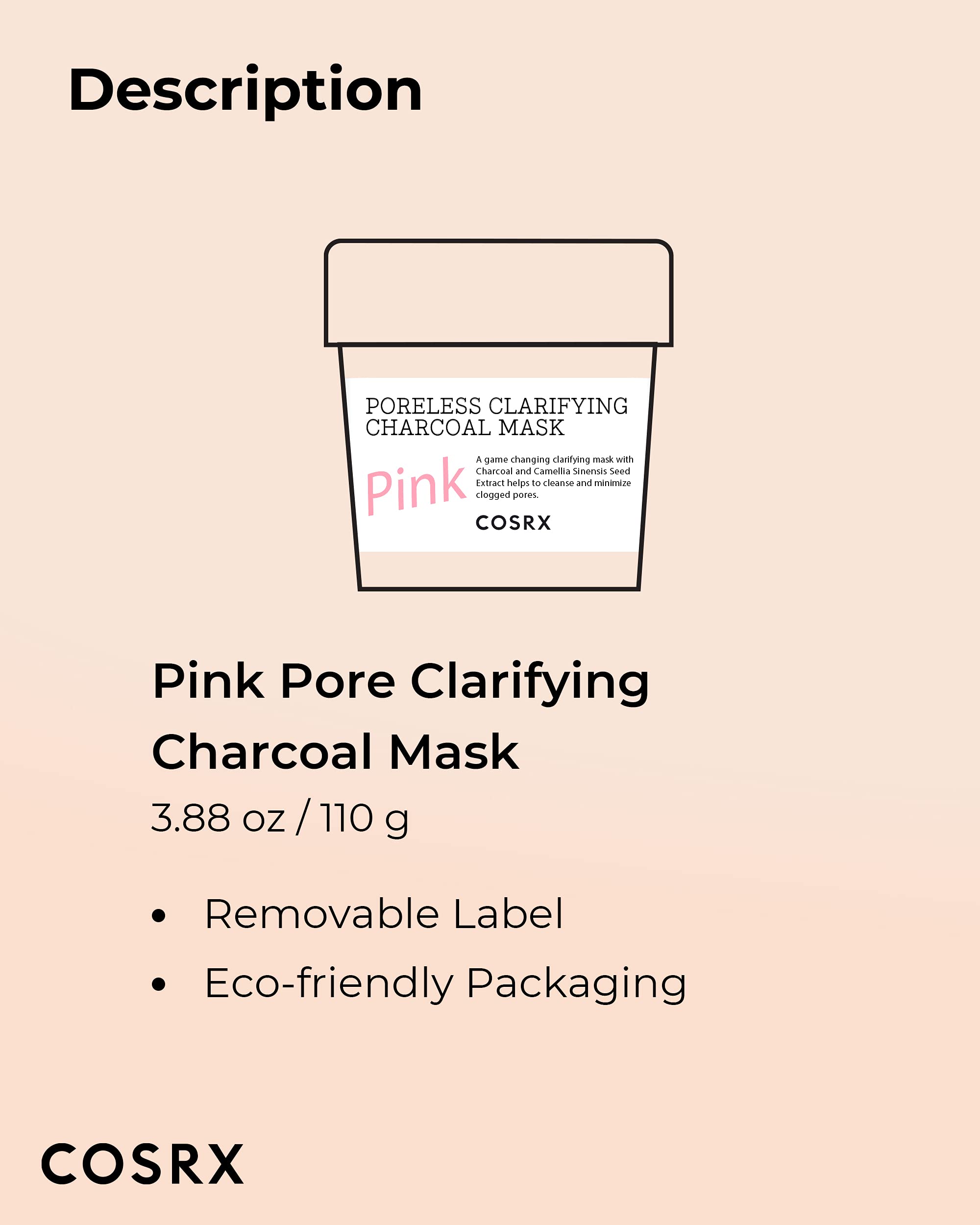 COSRX Pink Pore Clarifying Charcoal Mask – 3.8 fl oz / 110 g | Pore Refining & Color-Changing