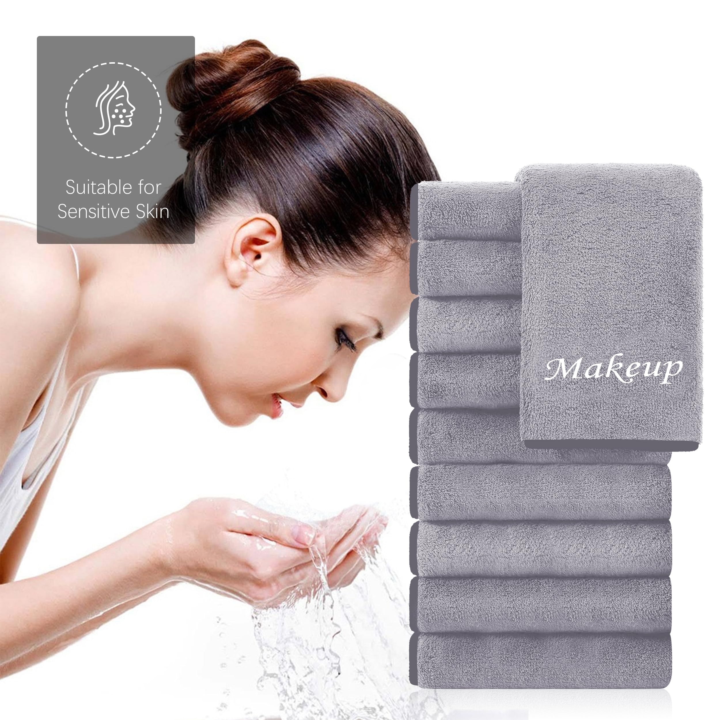 Cosy Family 10 Pack Makeup Remover Cloths - Soft Microfiber Facial Cleansing, 12x12 in, Grey