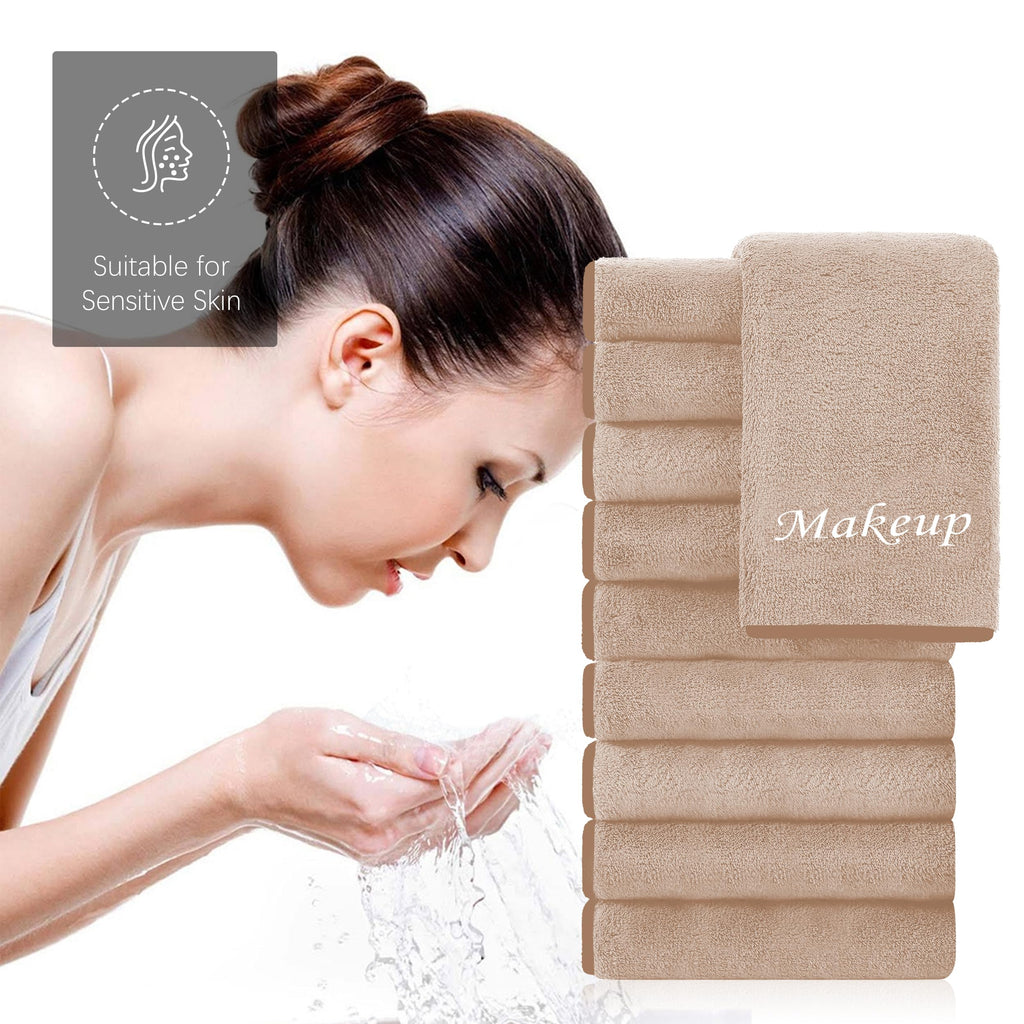 Cosy Family 10 Pack Makeup Remover Cloths - Soft Microfiber Facial Cleansing Cloths, 12x12 in, Brown