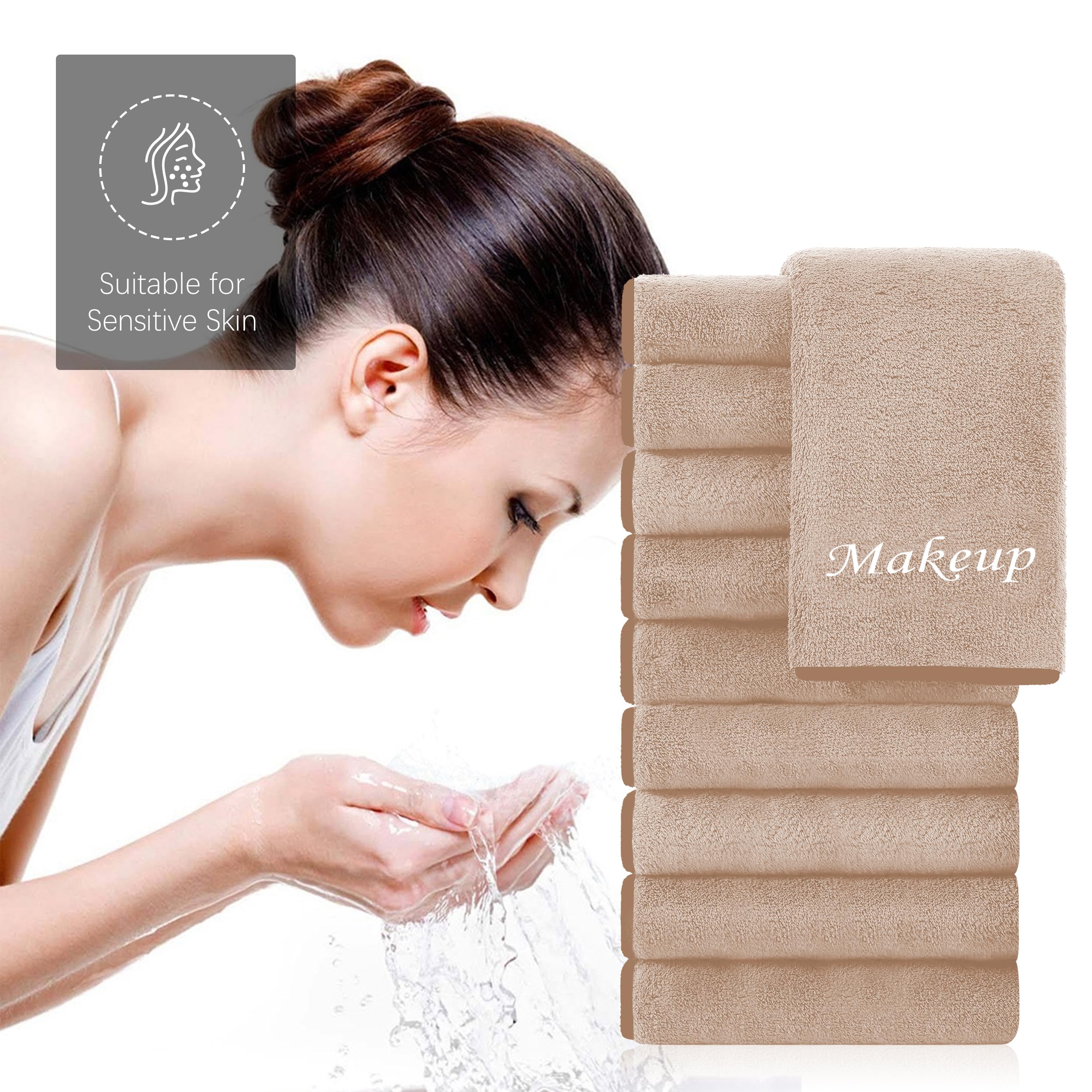 Cosy Family 10 Pack Makeup Remover Cloths - Soft Microfiber Facial Cleansing Cloths, 12x12 in, Brown