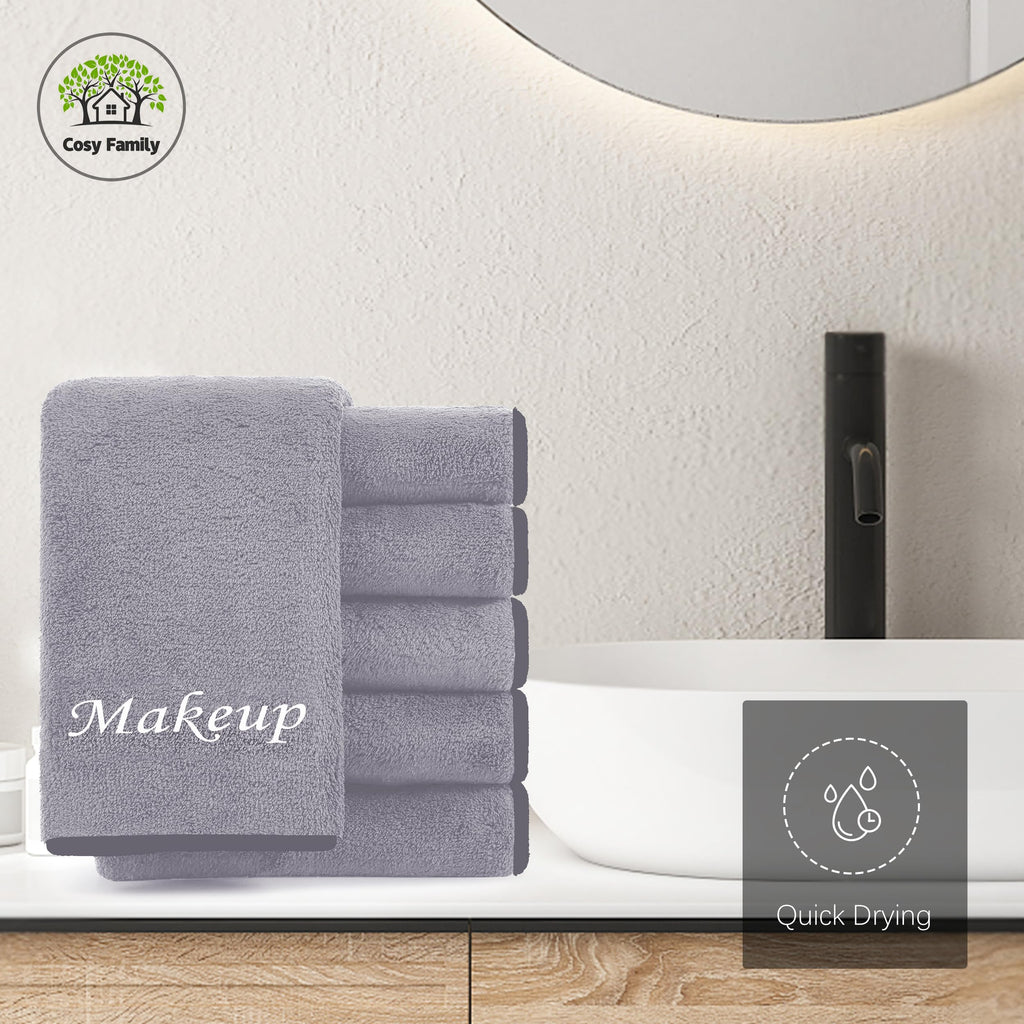 Cosy Family 10 Pack Makeup Remover Cloths - Soft Microfiber Facial Cleansing, 12x12 in, Grey