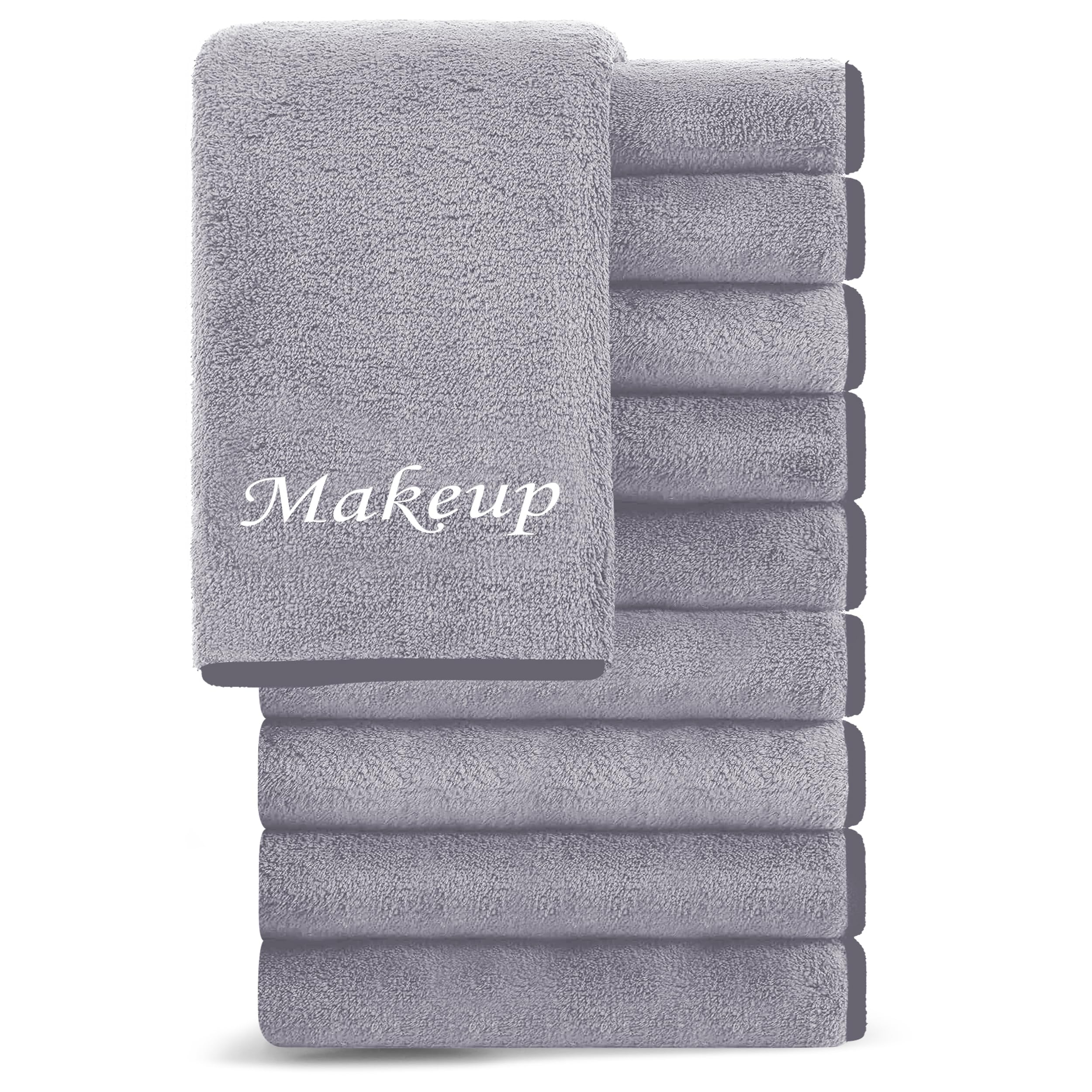 Cosy Family 10 Pack Makeup Remover Cloths - Soft Microfiber Facial Cleansing, 12x12 in, Grey