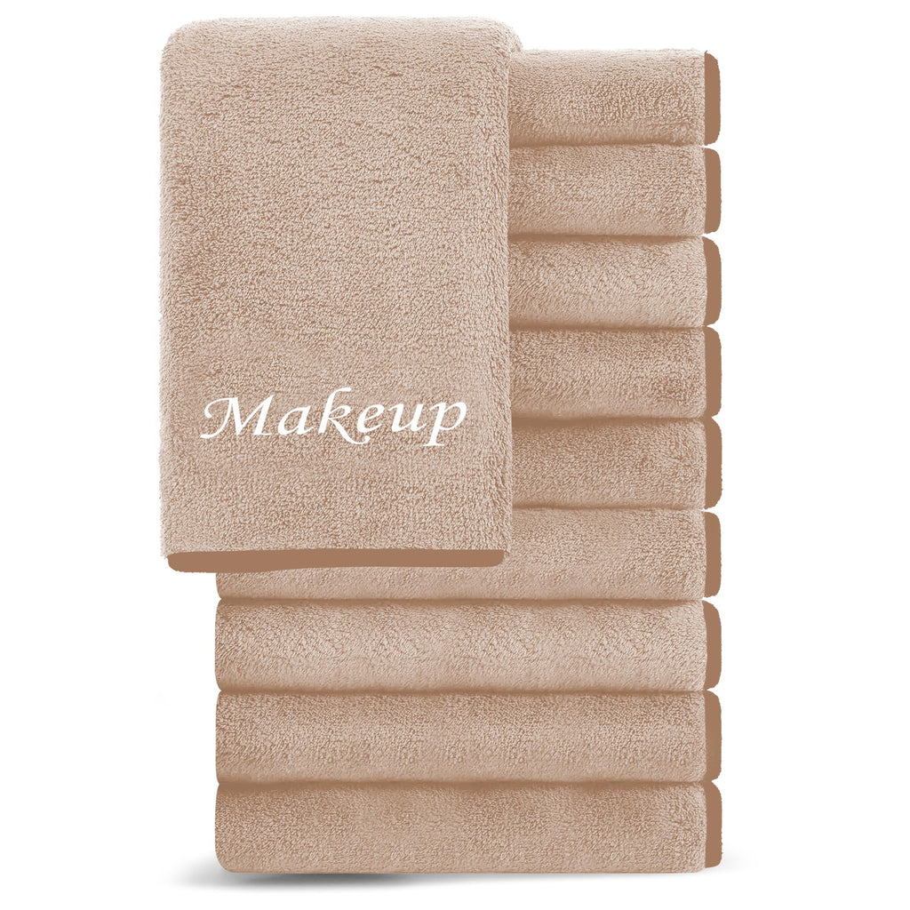 Cosy Family 10 Pack Makeup Remover Cloths - Soft Microfiber Facial Cleansing Cloths, 12x12 in, Brown