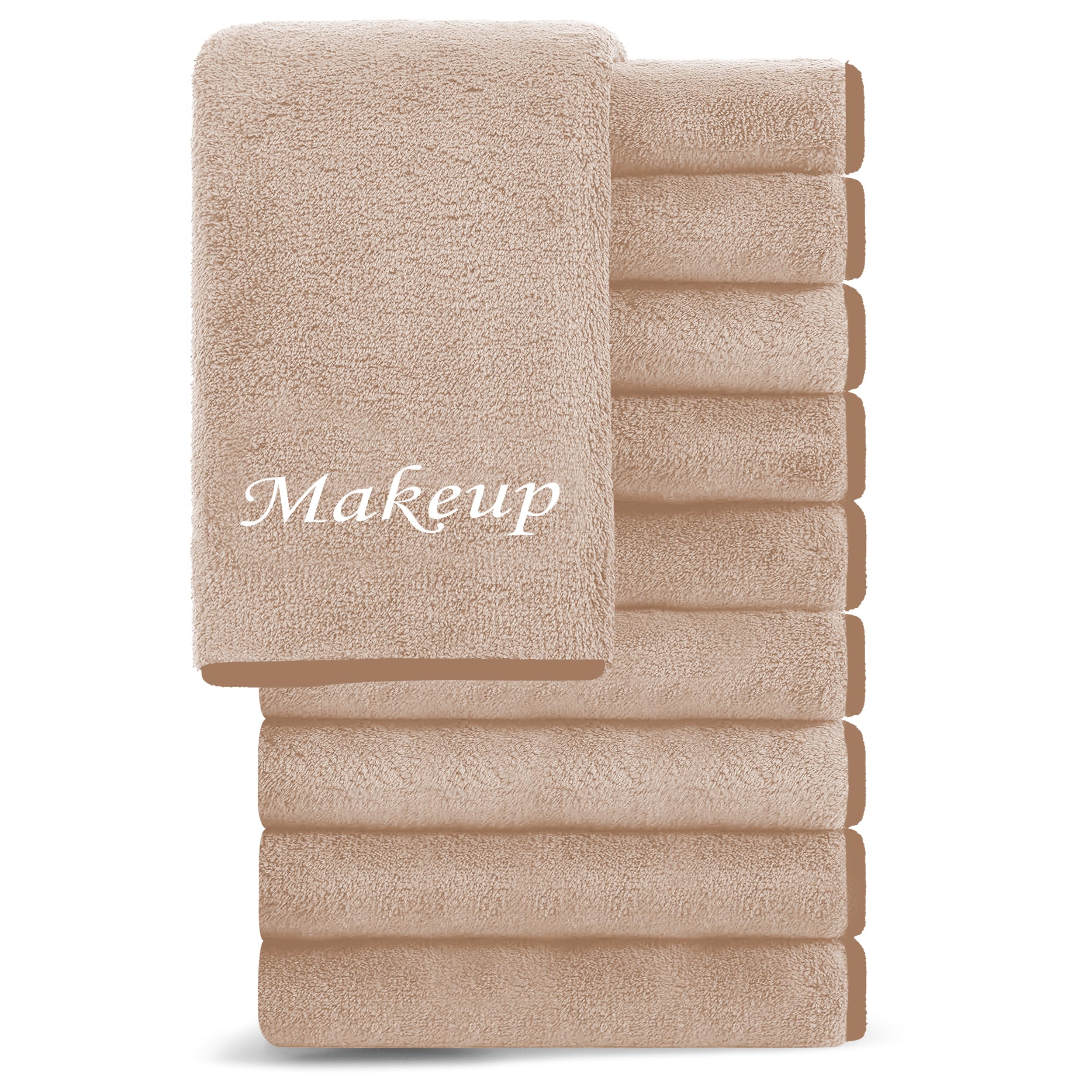 Cosy Family 10 Pack Makeup Remover Cloths - Soft Microfiber Facial Cleansing Cloths, 12x12 in, Brown