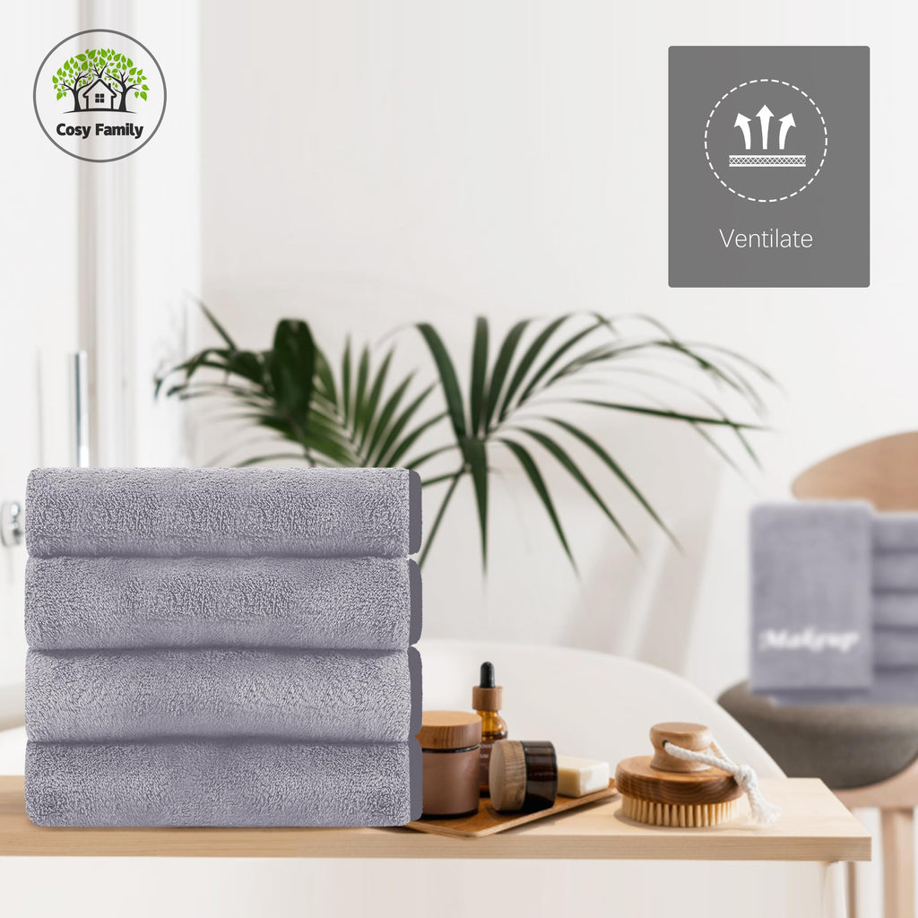 Cosy Family 10 Pack Makeup Remover Cloths - Soft Microfiber Facial Cleansing, 12x12 in, Grey