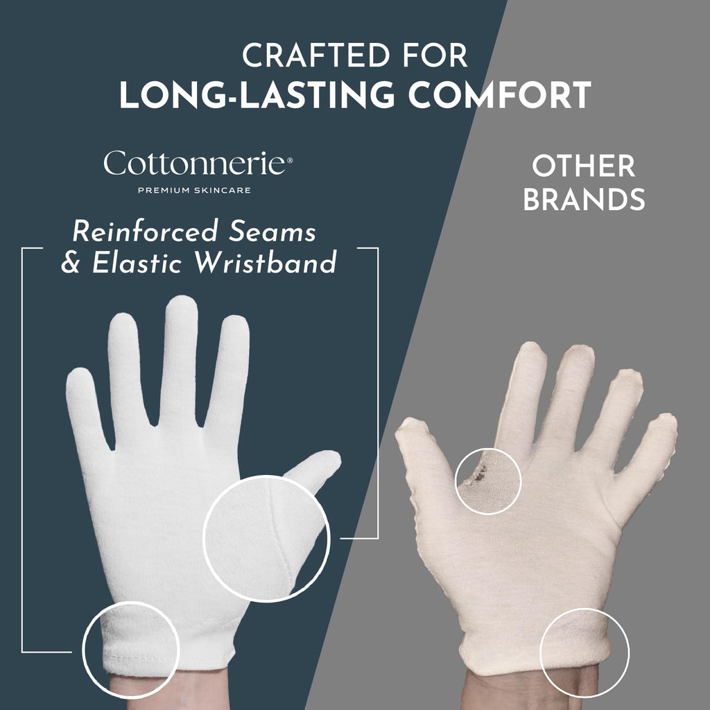 Cottonnerie 7 Pairs Cotton Gloves for Dry Hands — Overnight Moisturizing Sleep Gloves (XS–XL)