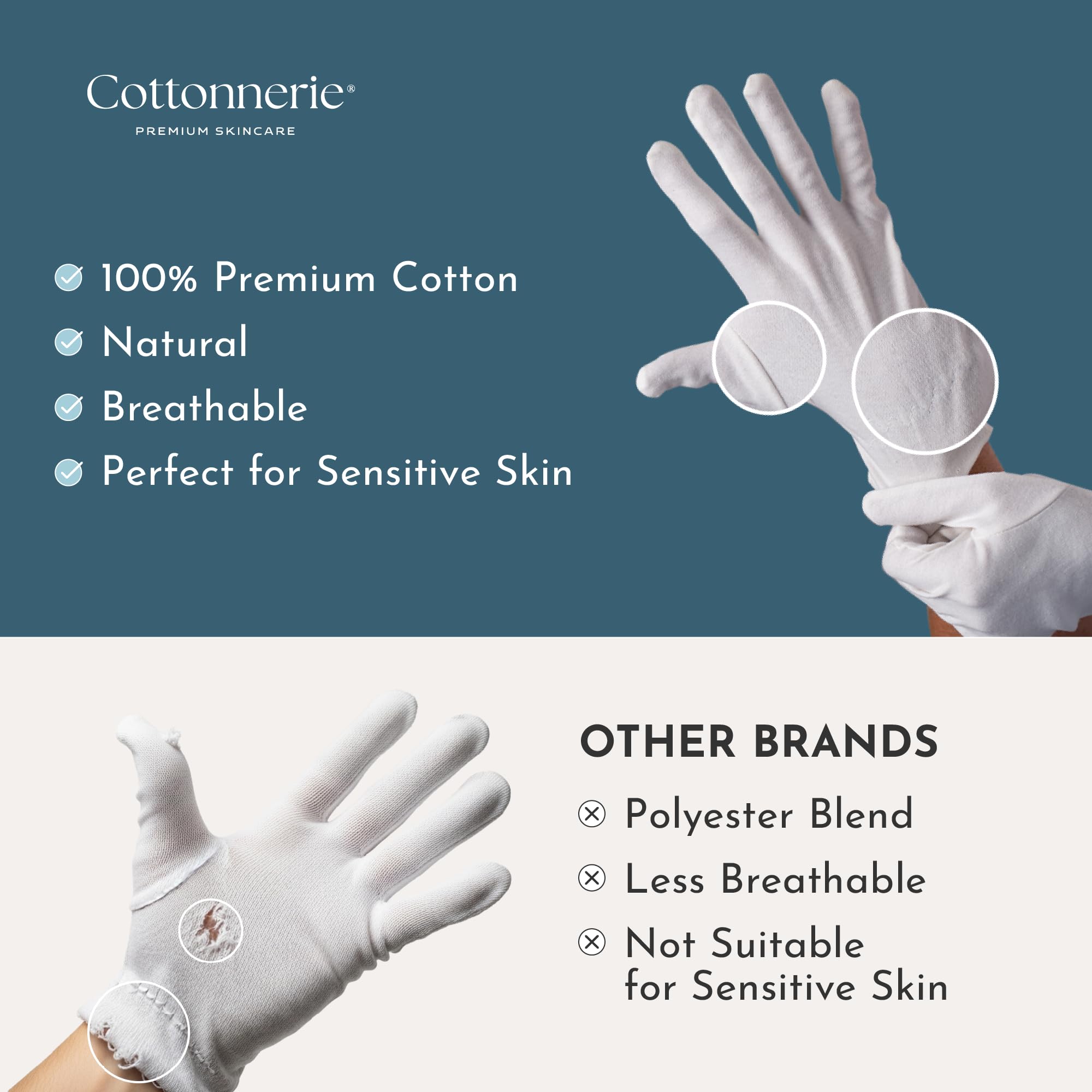 Cottonnerie Original Cotton Gloves for Sleeping – Overnight Moisturizing Gloves (8 Pairs, Medium)