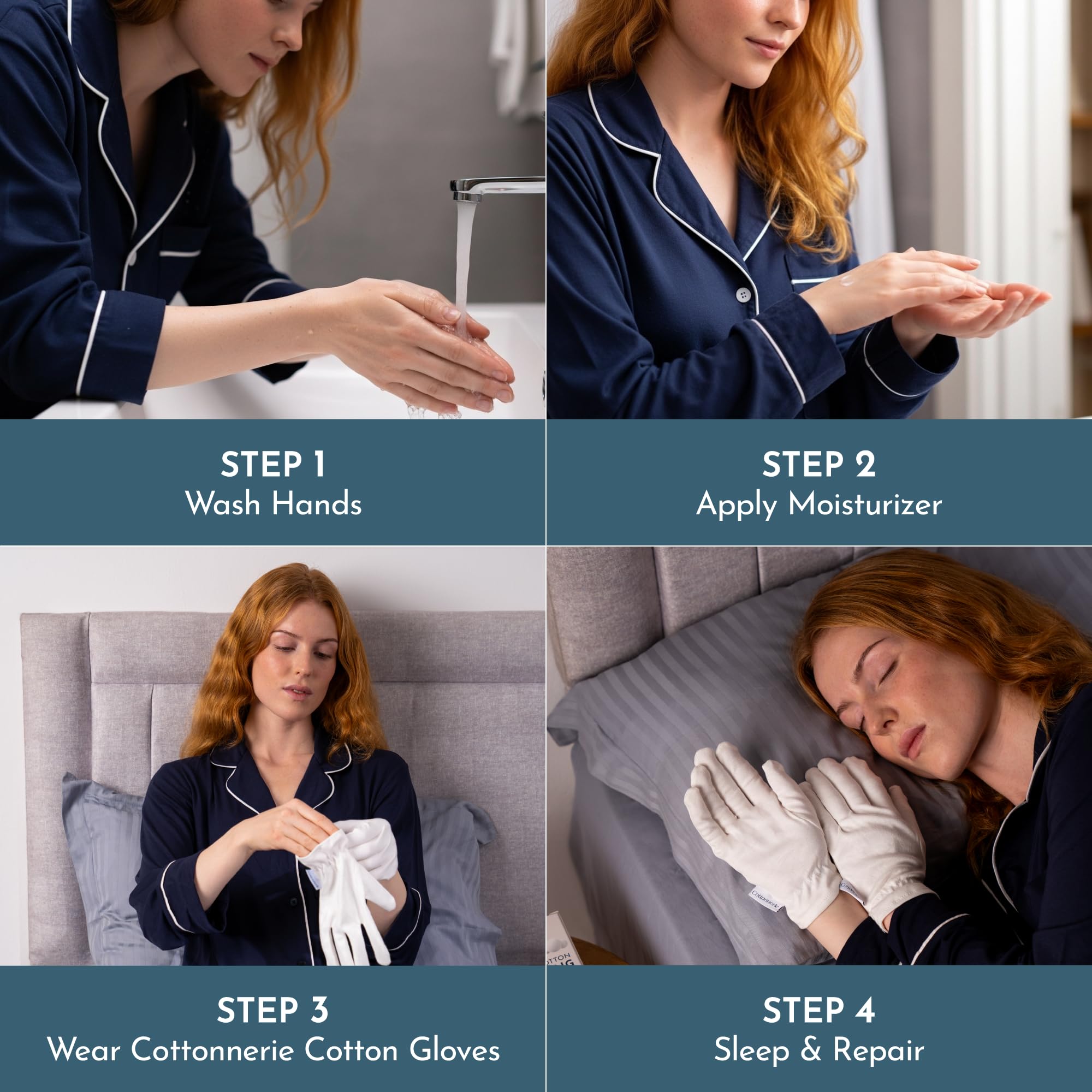 Cottonnerie Original Cotton Gloves for Sleeping – Overnight Moisturizing Gloves (8 Pairs, Medium)