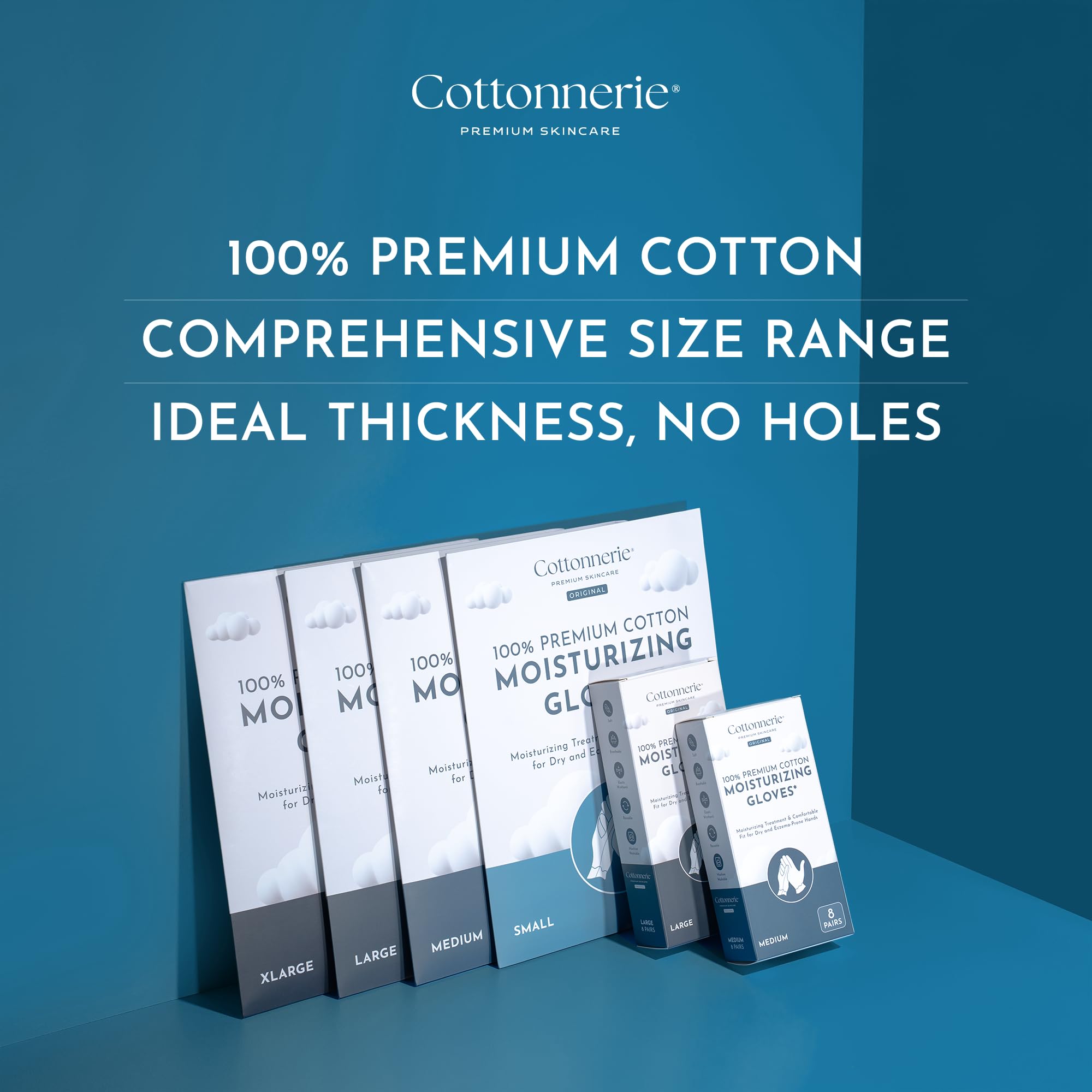 Cottonnerie Original Cotton Gloves for Sleeping – Overnight Moisturizing Gloves (8 Pairs, Medium)