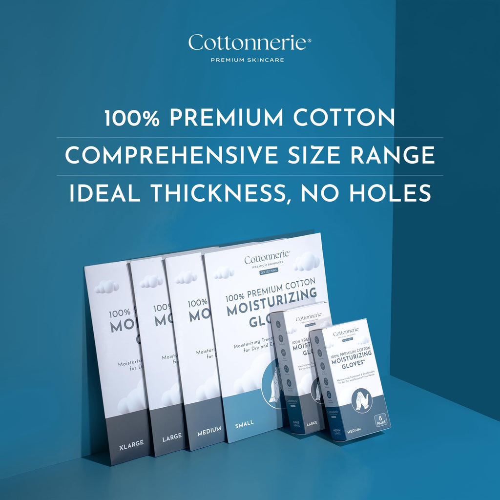 Cottonnerie 8 Pairs Cotton Gloves for Dry Hands – Overnight Moisturizing & Eczema-Friendly