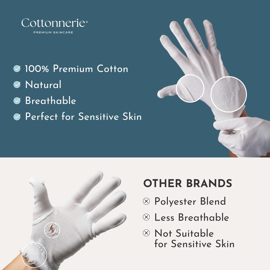 Cottonnerie 8 Pairs Cotton Gloves for Dry Hands – Overnight Moisturizing & Eczema-Friendly