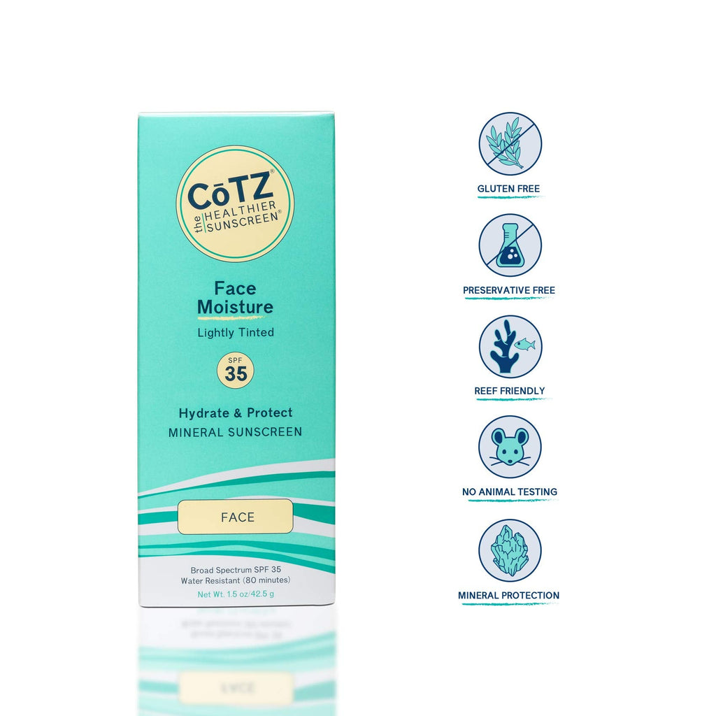 CoTZ Face Moisture Lightly Tinted Mineral Sunscreen SPF 35 – 1.5 oz | Sheer Tint Primer, Reef-Friendly