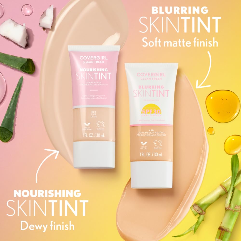 COVERGIRL Clean Fresh Blurring Skin Tint SPF 30 – 430 Medium Neutral | Vegan Foundation