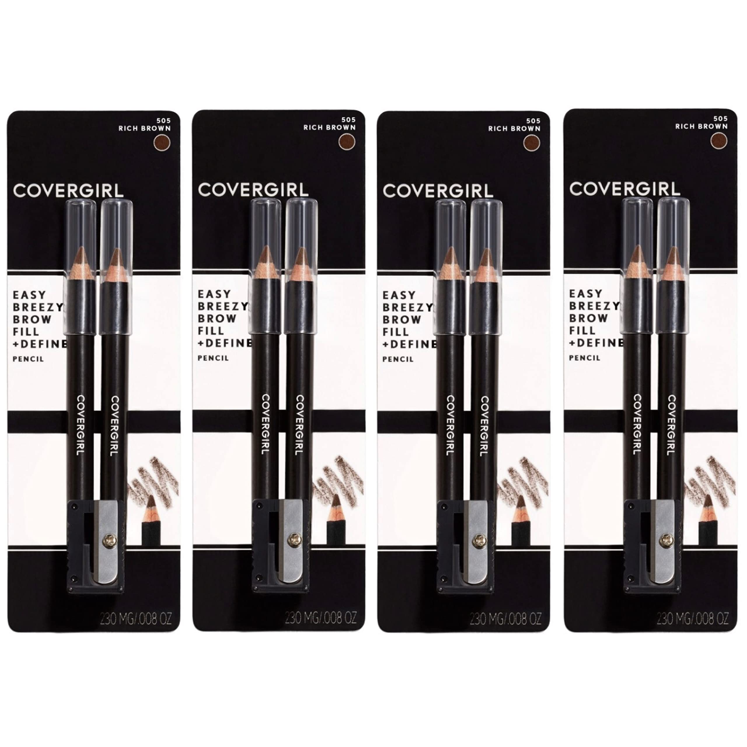 CoverGirl Easy Breezy Brow Fill+Define Pencils Rich Brown – Pack of 4