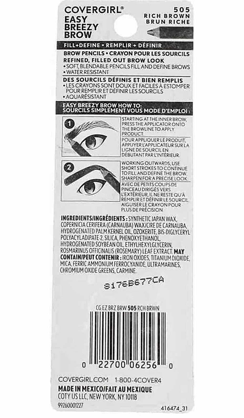 CoverGirl Easy Breezy Brow Fill+Define Pencils Rich Brown – Pack of 4