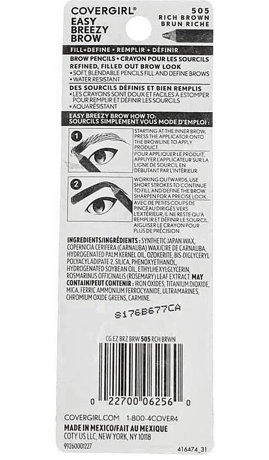 CoverGirl Easy Breezy Brow Fill+Define Pencils Rich Brown – Pack of 4