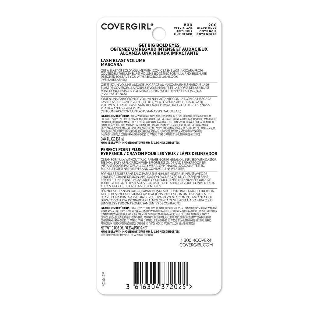 COVERGIRL Lash Blast Volume Mascara Waterproof + Perfect Point Plus Eyeliner Pencil Twin Pack — Very Black & Black Onyx