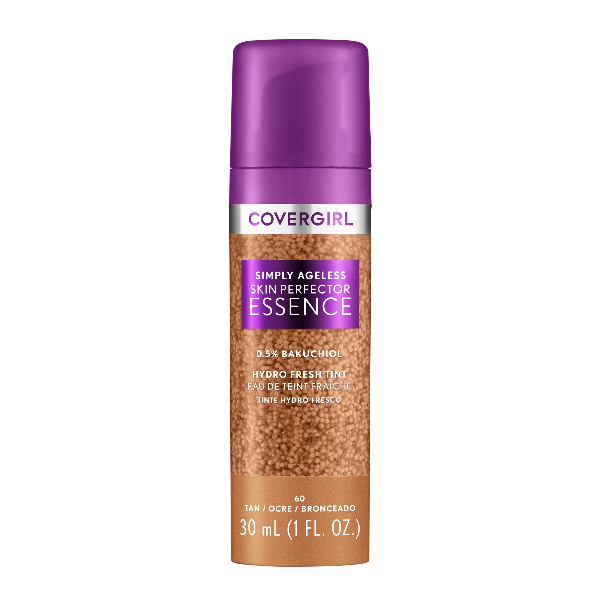 Covergirl Simply Ageless Skin Perfector Essence Foundation – 60 Tan | Vegan Skincare Makeup Hybrid, Sheer Tint, Radiant Finish