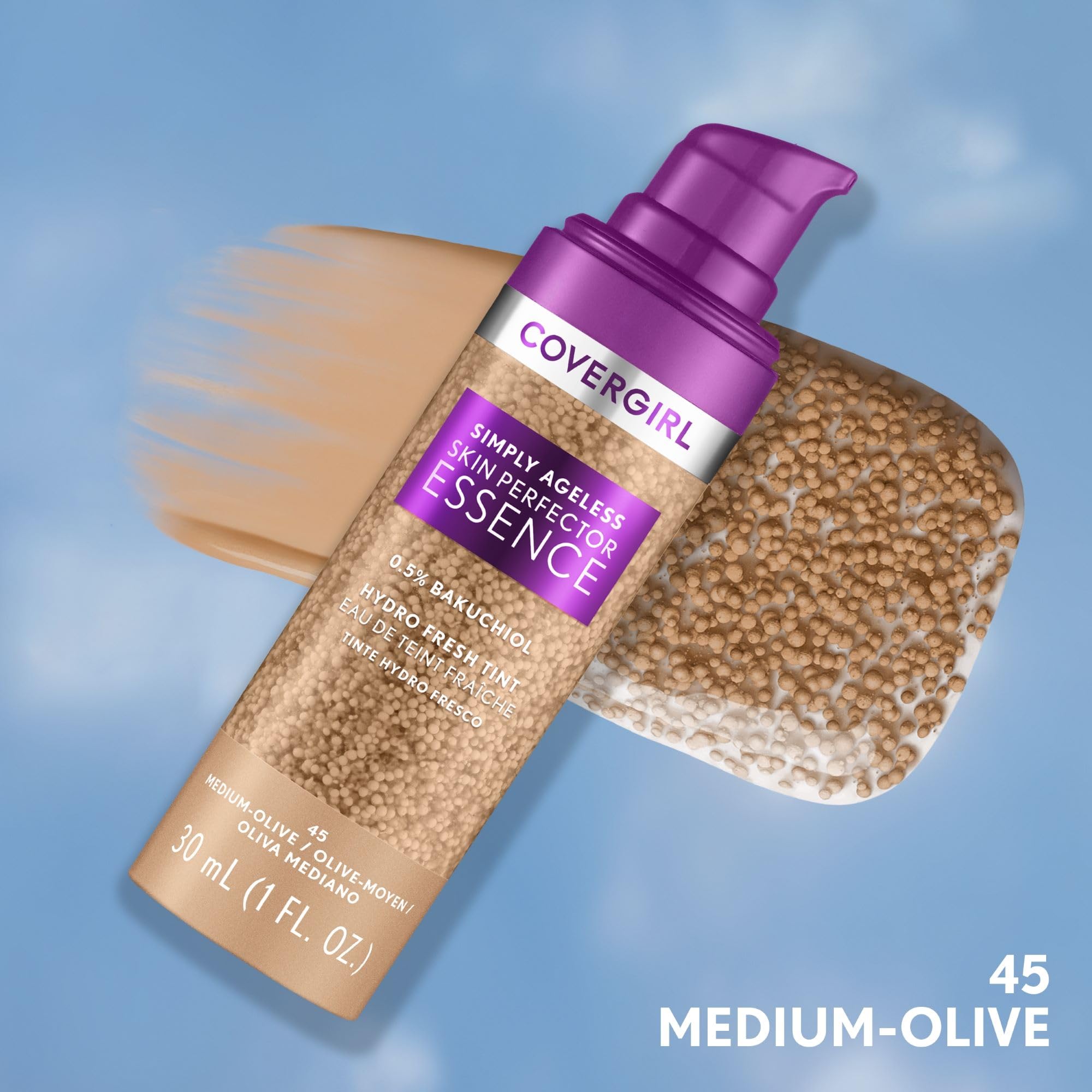 CoverGirl Simply Ageless Essence Foundation 45 Medium-Olive – Hydrating Skincare Makeup Hybrid