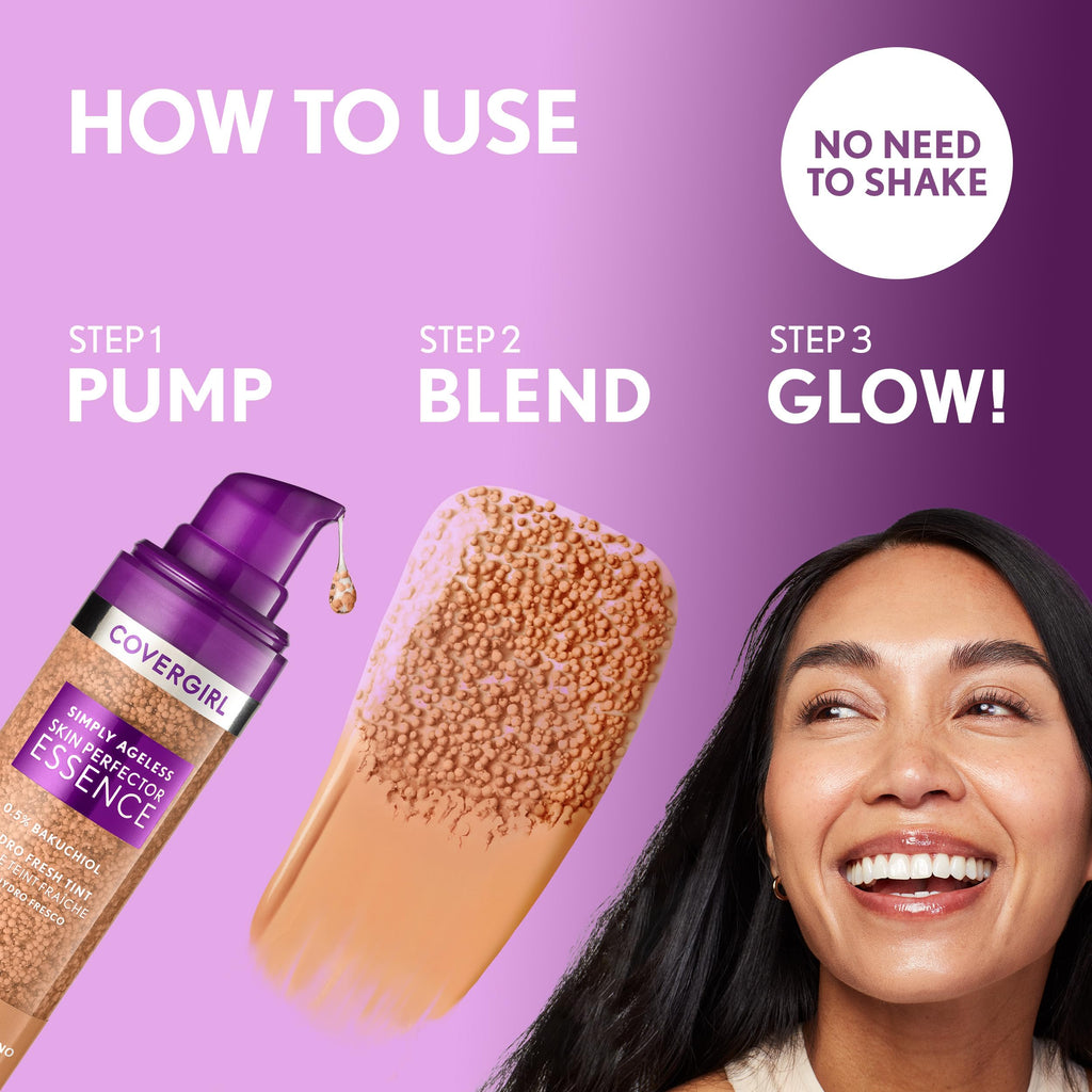 Covergirl Simply Ageless Skin Perfector Essence Foundation – 60 Tan | Vegan Skincare Makeup Hybrid, Sheer Tint, Radiant Finish