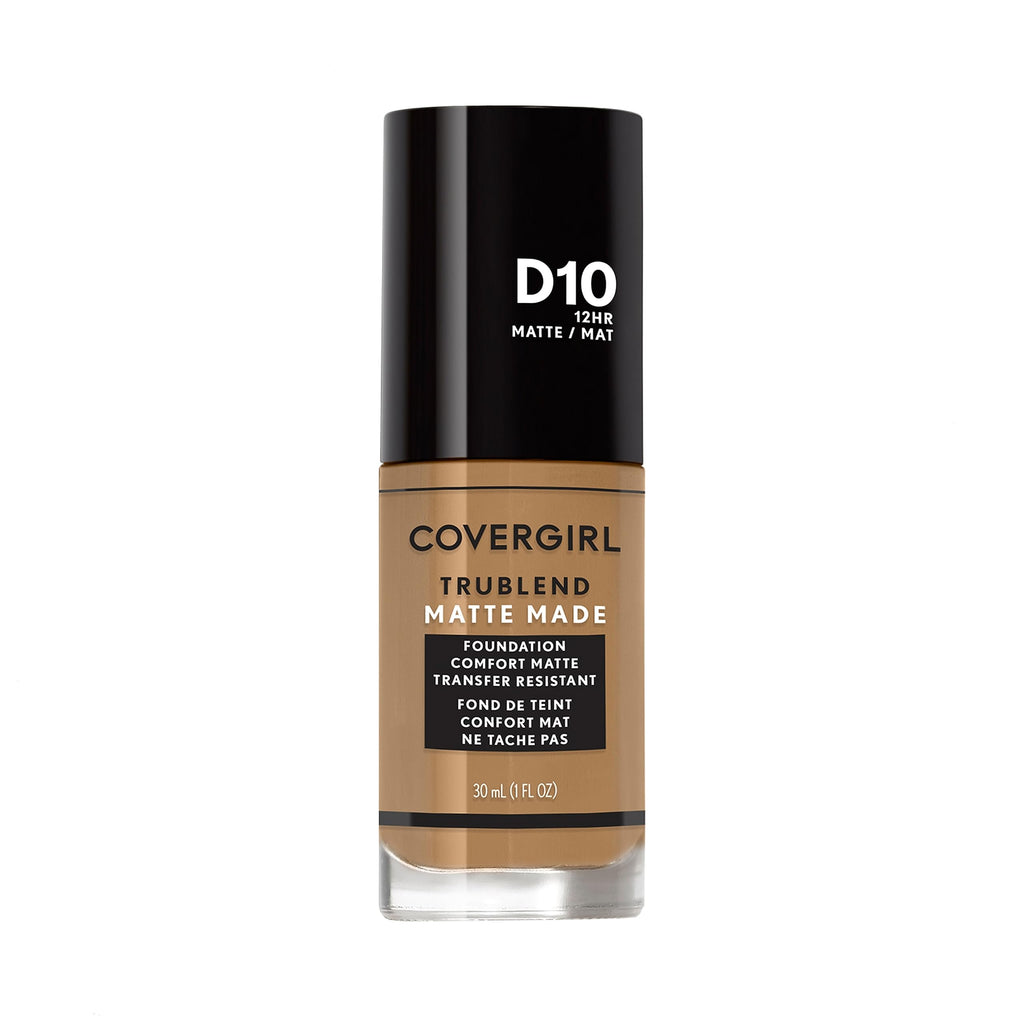 Covergirl TruBlend Matte Made Foundation D10 Golden Caramel, 1.014 fl oz – Long-Wearing Matte Finish