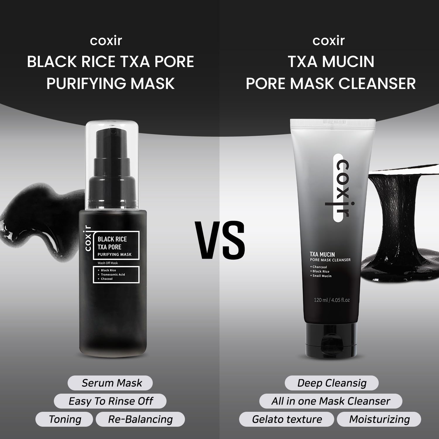 Coxir TXA Black Rice Pore Mask – 3-in-1 Wash-Off Serum for Pore Purification, Hydration & Tone | Vegan K-Beauty 50ml