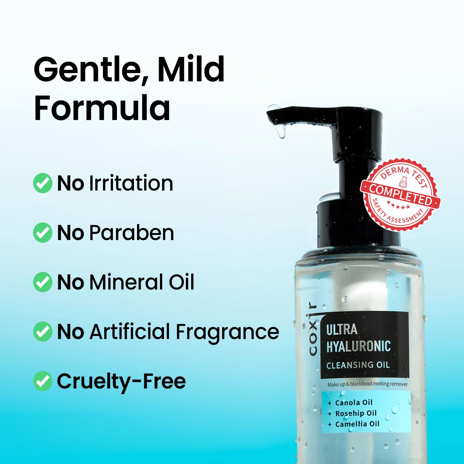 Coxir Ultra Hyaluronic Acid Cleansing Oil – Hydrating Makeup Remover, Korean Skincare