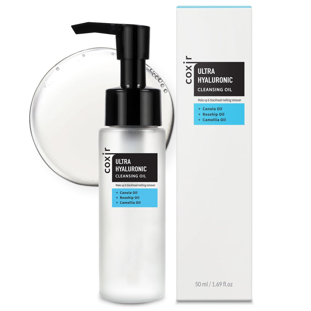 coxir Ultra Hyaluronic Cleansing Oil — Travel-Size Korean Face Cleanser, Makeup Remover, Cruelty Free, No Mineral Oil | 1.69 fl oz