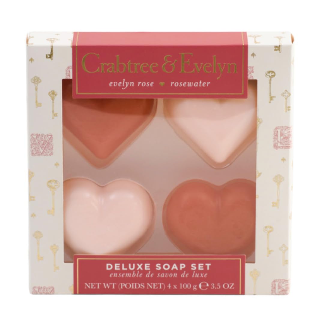 Crabtree & Evelyn Heart Shaped Soap Set – Evelyn Rose & Rosewater, 3.5 oz Each