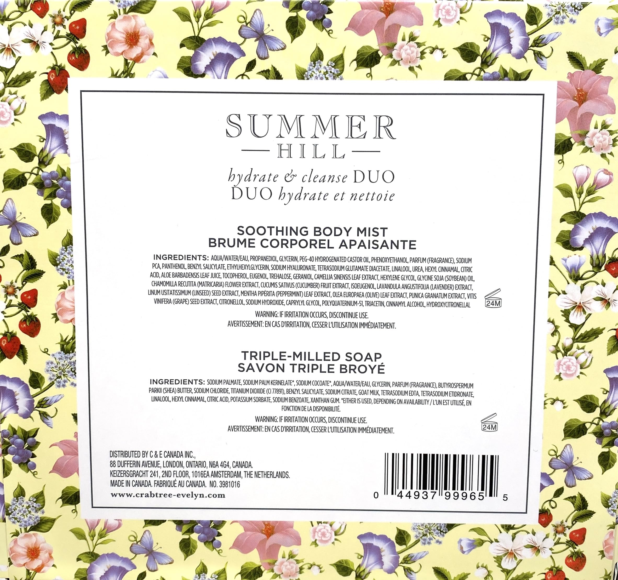 Crabtree & Evelyn Summer Hill Body Mist & Soap Gift Box | .33 oz Mist + 3.5 oz Bar Soap
