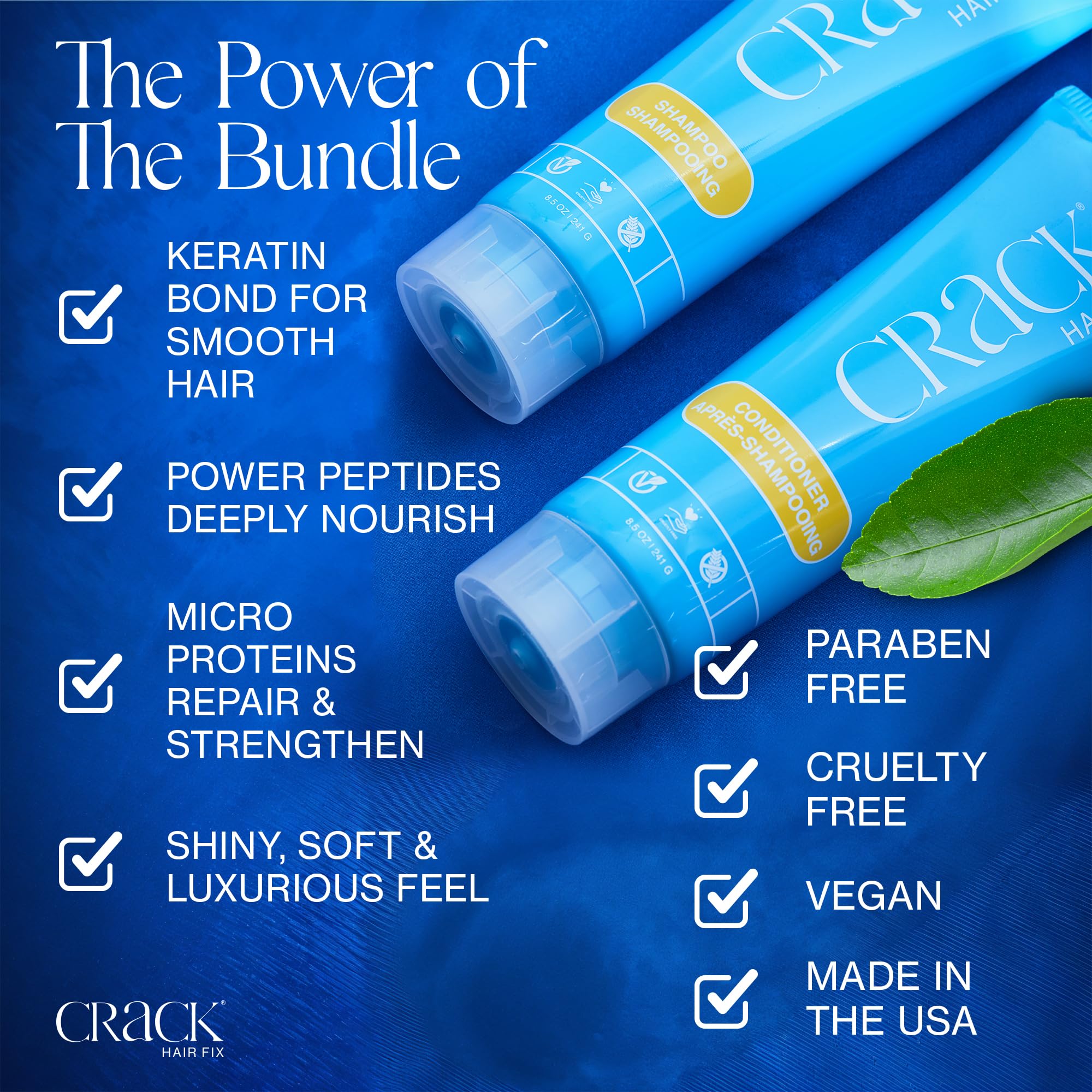 CRACK Hair Fix Shampoo & Conditioner Set – Bond Repair, Anti-Frizz, Color-Safe (8.5 oz Each)