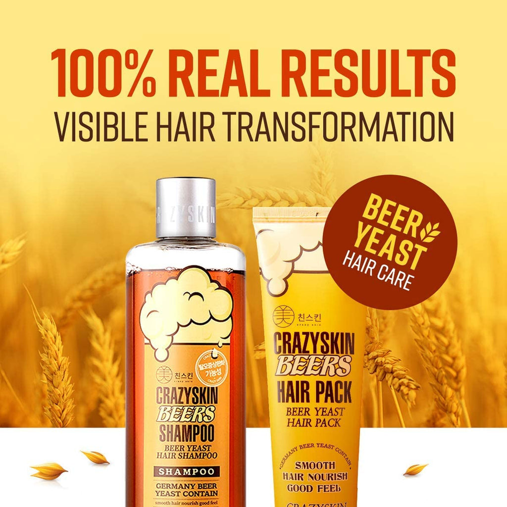 CRAZY SKIN German Beer Yeast Biotin Shampoo & Hair Treatment Set — Anti Hair Loss & Regrowth, 300ml + 200ml