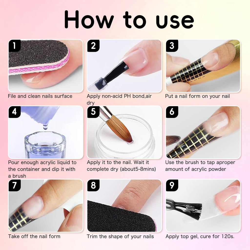 Creaglam Acrylic Nail Powder Kit – 6 Colors for French & 3D Nail Art, No Lamp