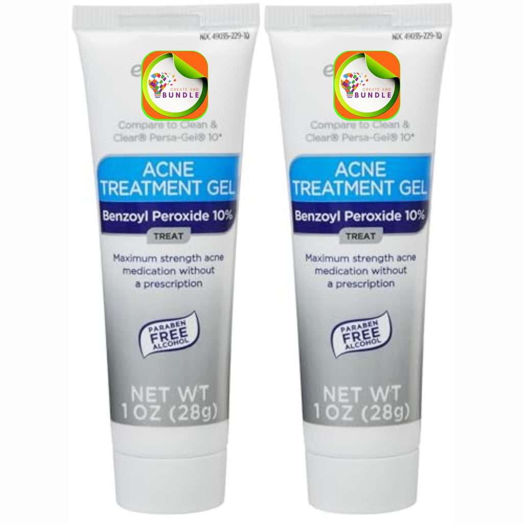 Equate 2-Pack 10% Benzoyl Peroxide Acne Gel | Fast Acting, Dermatologist Tested - Create and Bundle