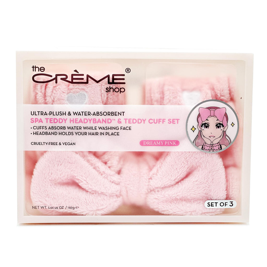 The Crème Shop Spa Teddy Headband & Cuff Set — Soft, Absorbent, Reusable