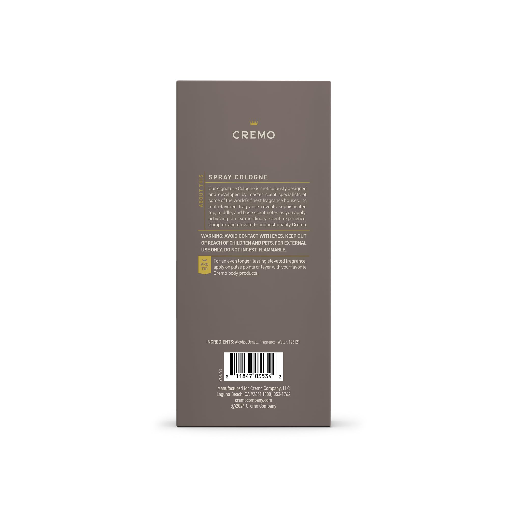 Cremo Cologne for Men - Vintage Suede: White Moss, Amber & Suede, 3.4 fl oz