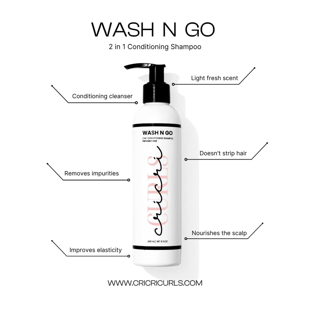 Cricri Curls Wash N Go 2-in-1 Conditioning Shampoo & Conditioner for Curly Hair - Paraben Free & Sulfate Free, 8 oz