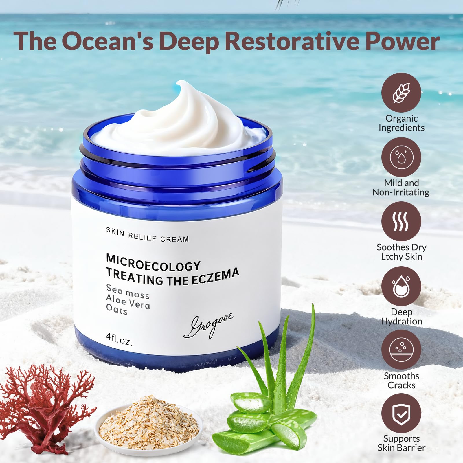 Crogooe Natural Soothing Eczema Cream – Fragrance-Free Hydration with Sea Moss, Aloe Vera & Oats (4 oz)