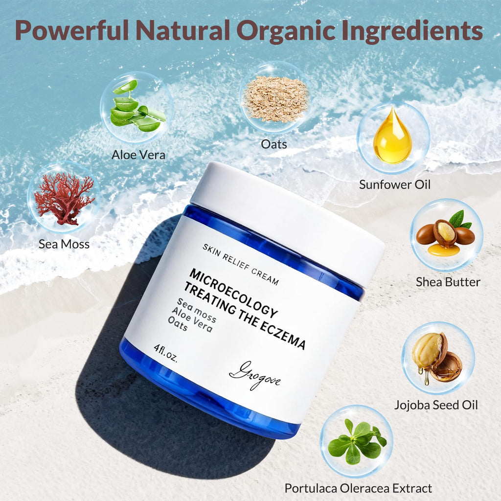 Crogooe Natural Soothing Eczema Cream – Fragrance-Free Hydration with Sea Moss, Aloe Vera & Oats (4 oz)